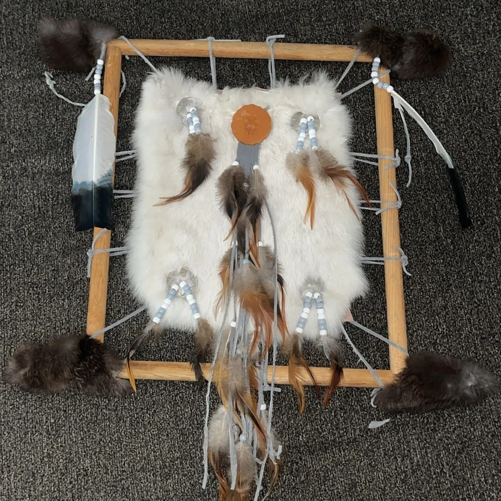 Handmade Dream Catcher Western home Decor Native American Leather Fur Feather